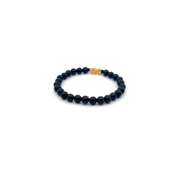 18K Gold Pixiu Piyao Lucky Charm Bracelet Black Obsidian Gemstones 6mm - Picture 5 of 5